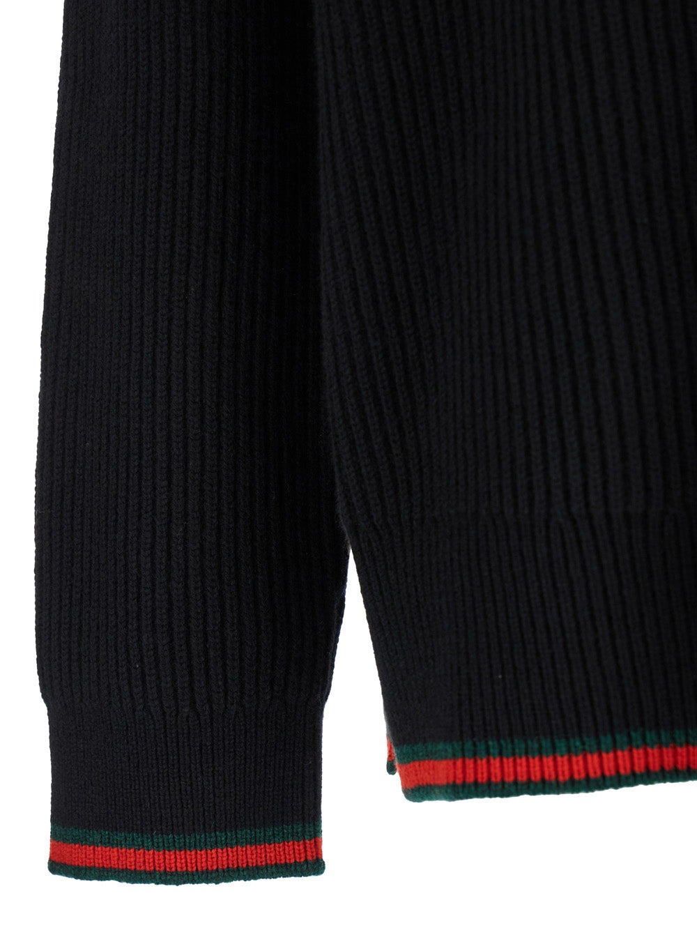 Gucci Men Black Crewneck Sweater With Web Detail In Ribbed Wool Blend Man - 3