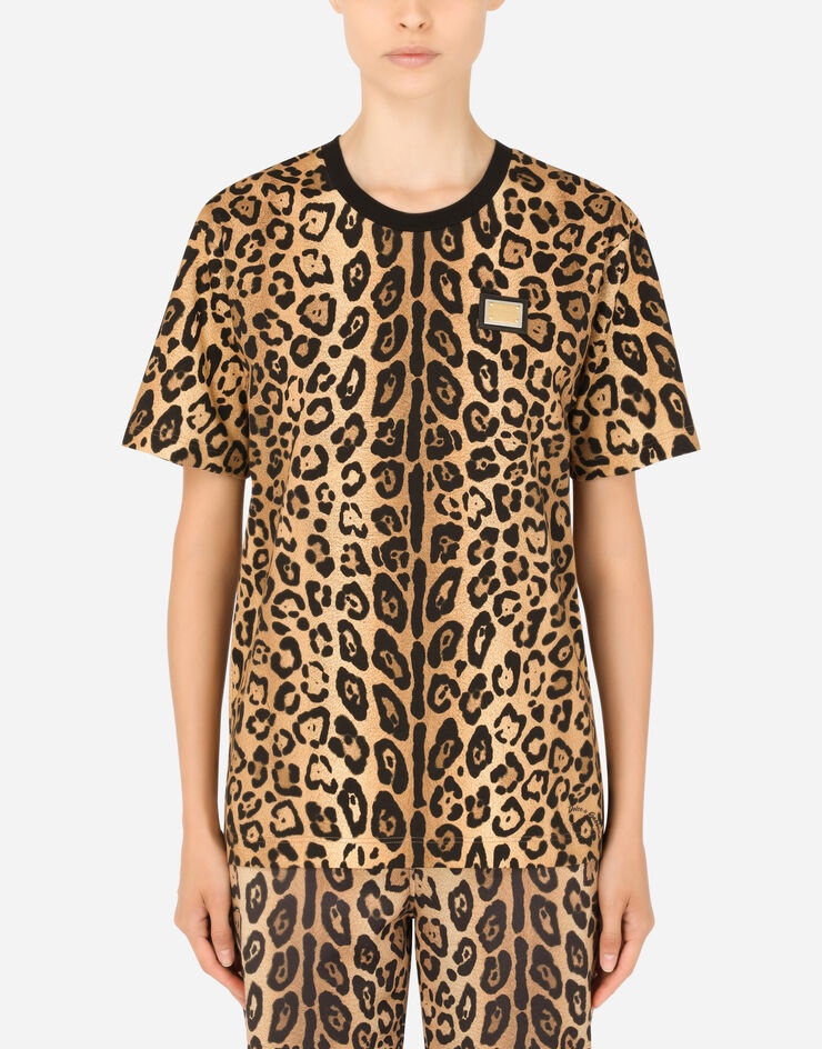 Short-sleeved leopard-print jersey T-shirt - 1