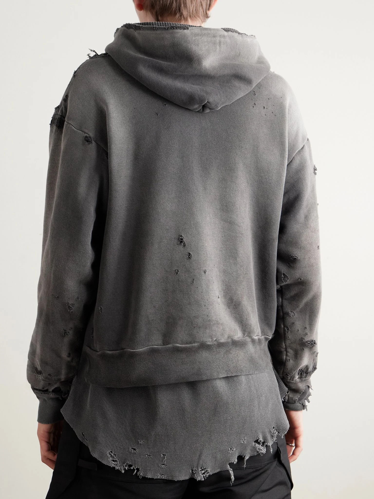 SAINT M×××××× Cotton-Jersey Hoodie Gray | REVERSIBLE