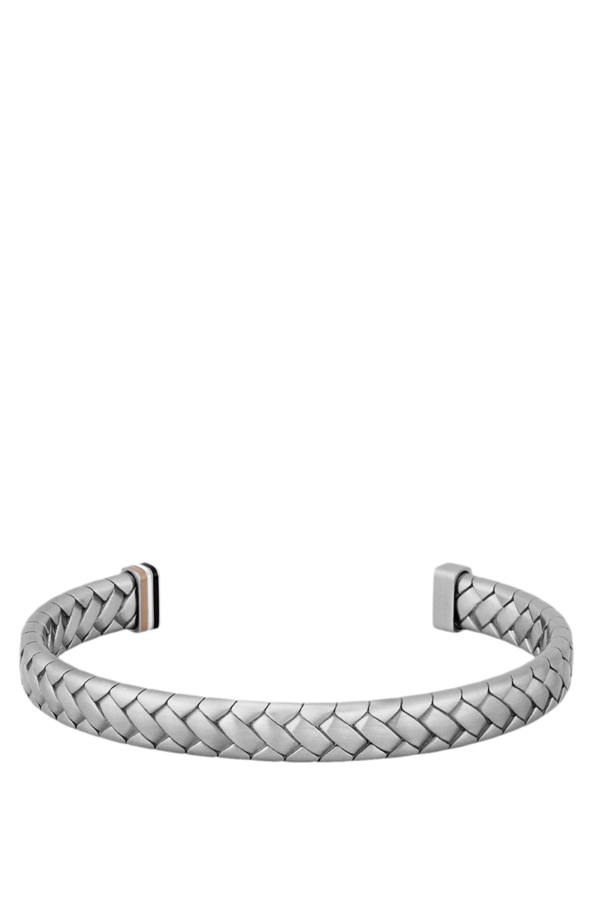 SILVER-TONE CUFF WITH HERRINGBONE PATTERN - 1