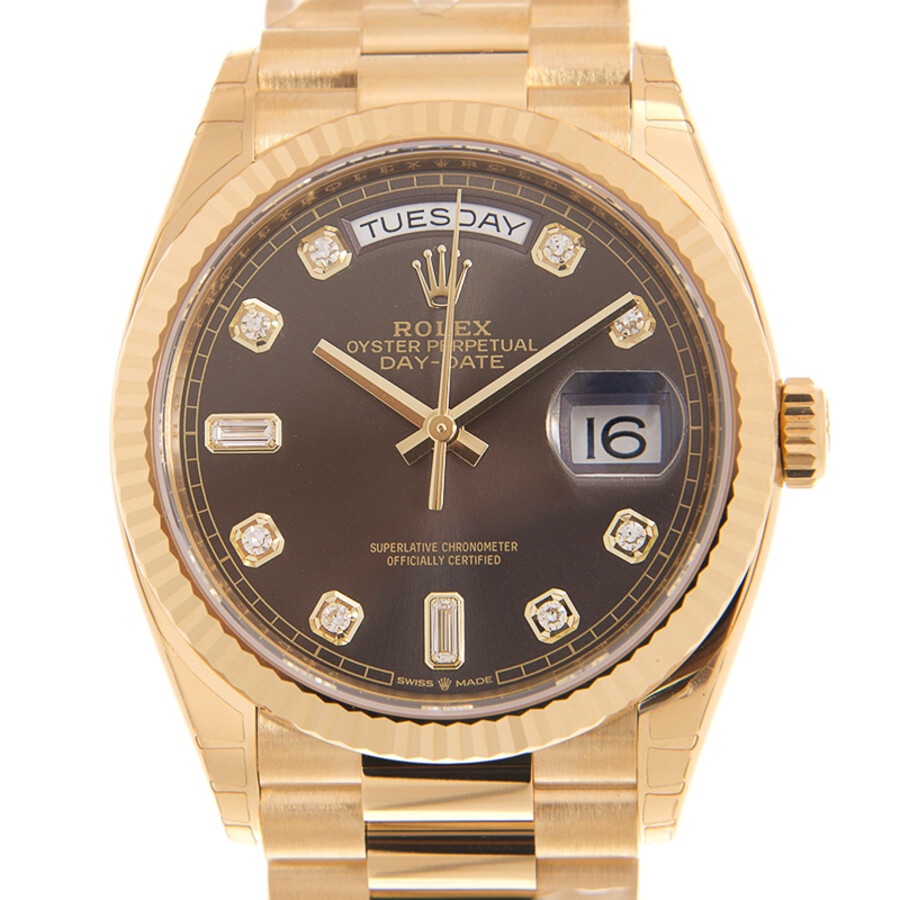 Rolex Day-Date Yellow Gold Dark-Grey Diamond Automatic Chronometer Ladies Watch 128238-0022 - 2