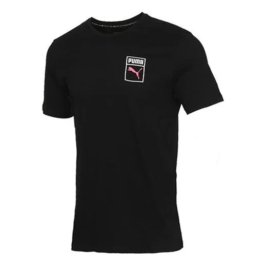 PUMA Graphic Box Logo Printed Short Sleeve TEE Men Black 598625-01 - 1