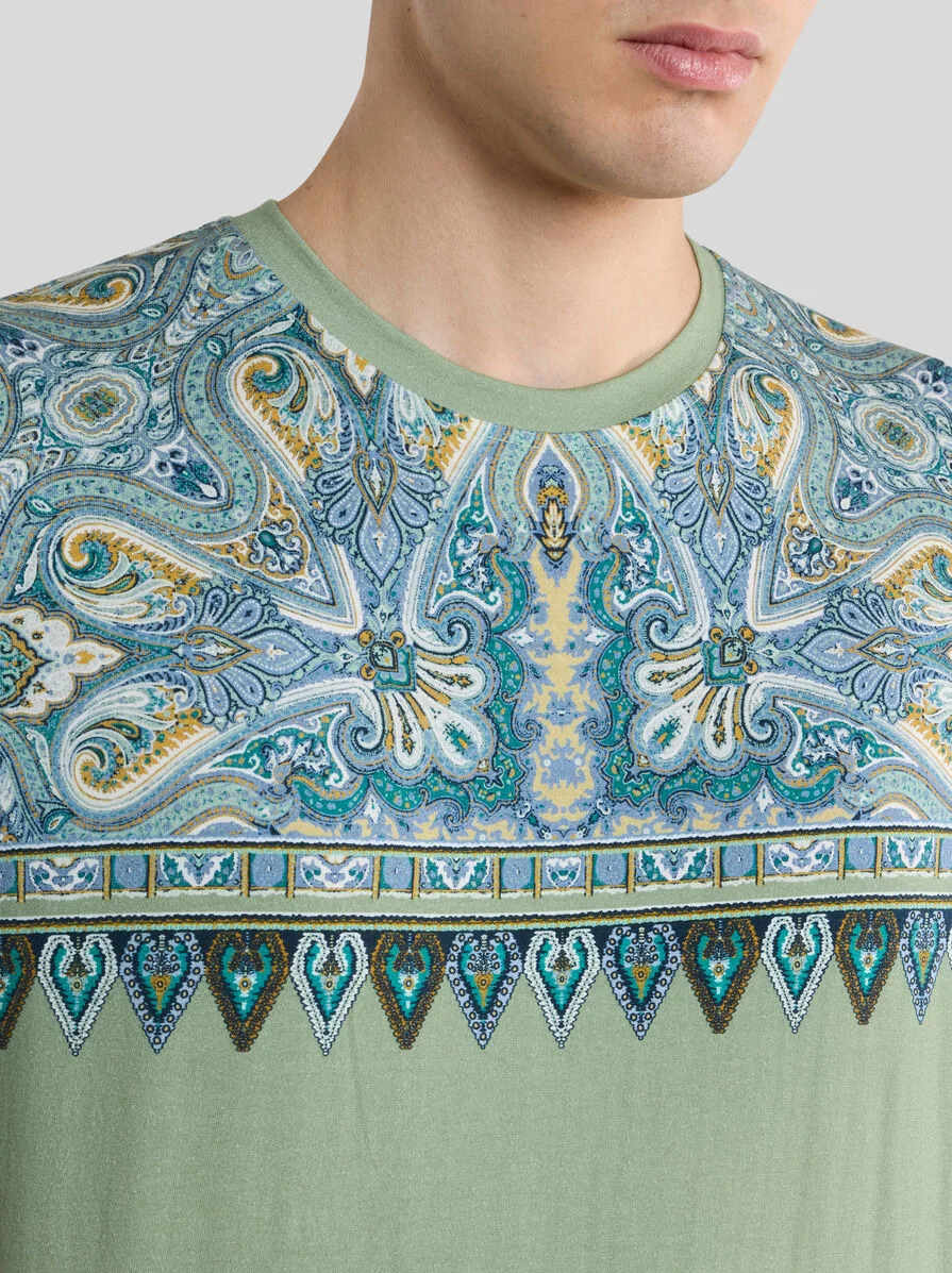 COTTON T-SHIRT WITH PLACED POCKET-SQUARE PAISLEY PRINT - 1