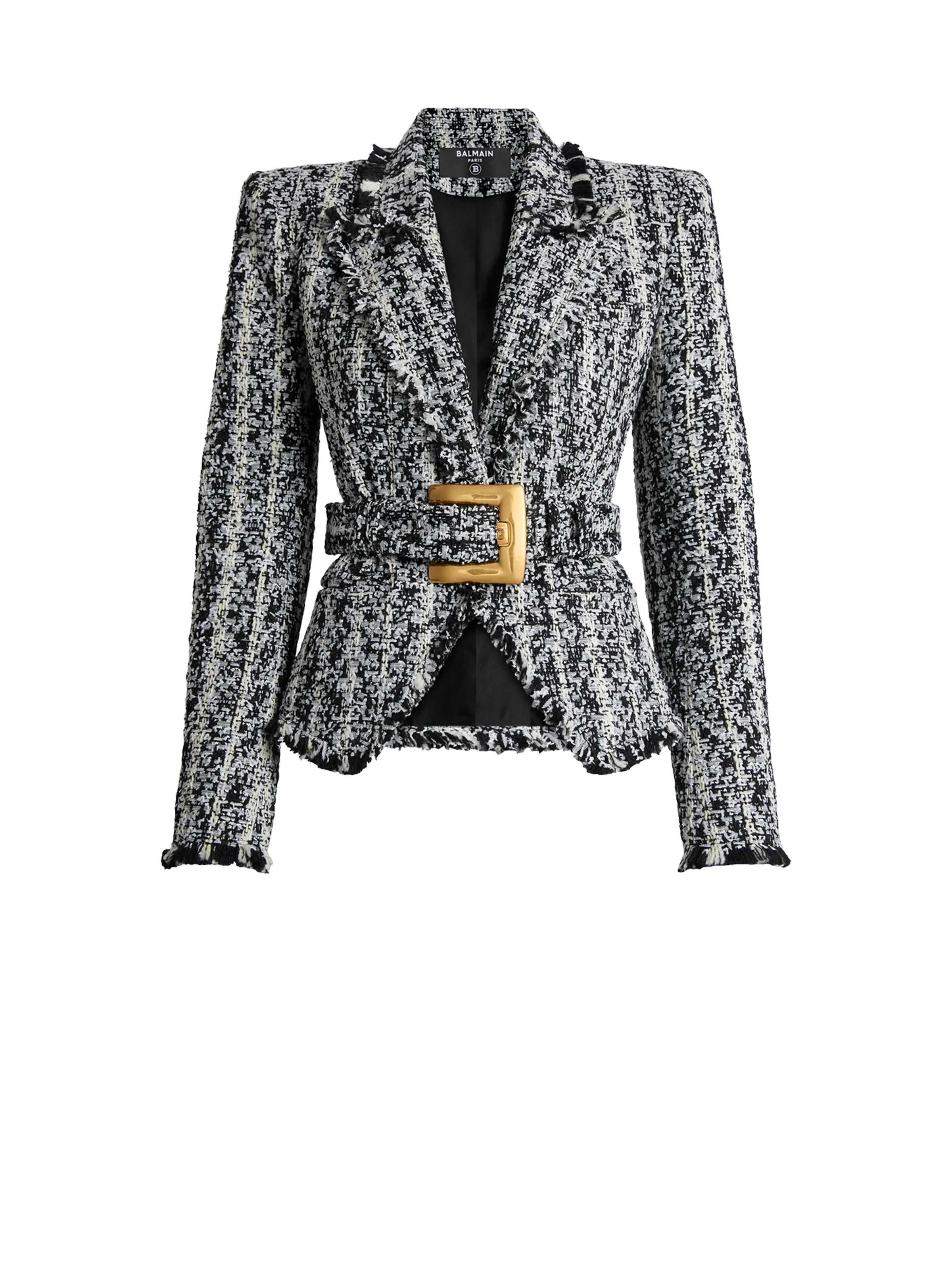 Two-tone tweed belted jacket - 1