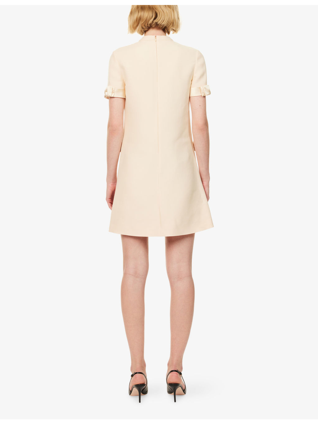 Bow-Embellishment Short-Sleeves Wool And Silk Mini Dress - 4