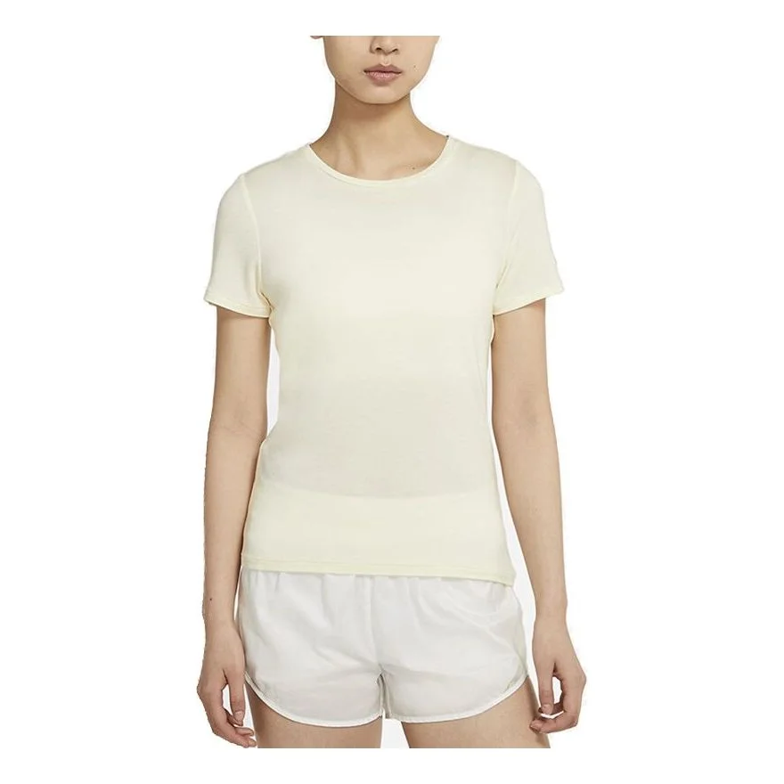 (WMNS) Nike Logo Printing TrainingSport Round NeckShort Sleeve Yellow DJ8519-110 - 1