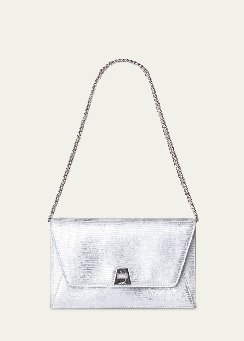 AKRIS Anouk Lizard-Print Clutch Bag w/ Chain outlook