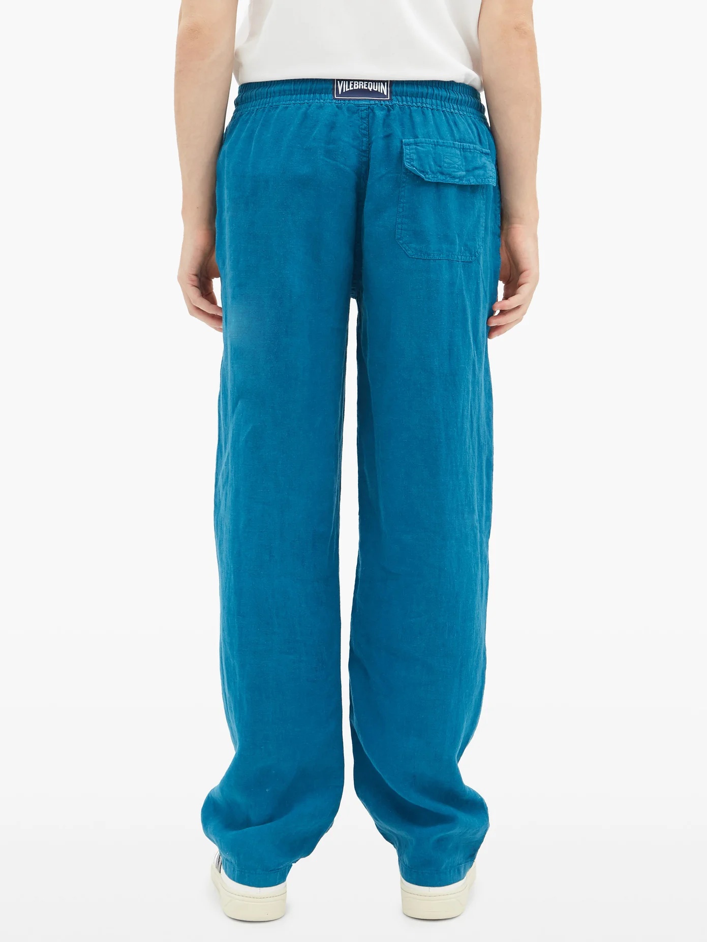 Pacha logo-patch linen trousers - 5