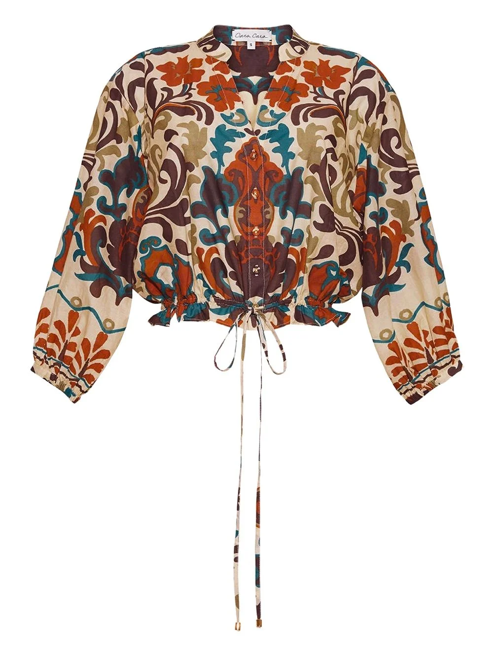 damask-print drawstring top - 1