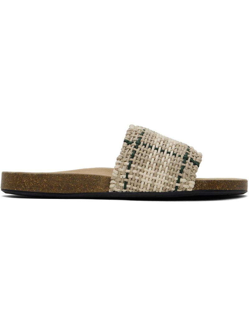 Beige & Green Check Sandals 1