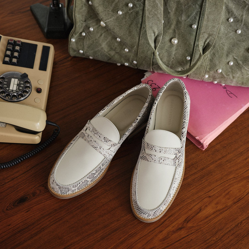 Peso Snakeskin + White Penny Loafer - Men's 7
