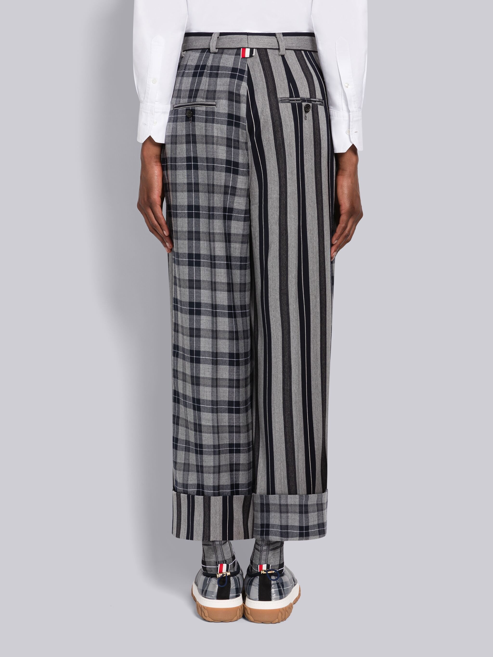 Fun-Mix Tartan Stripe High Waisted Straight Leg Trouser - 3