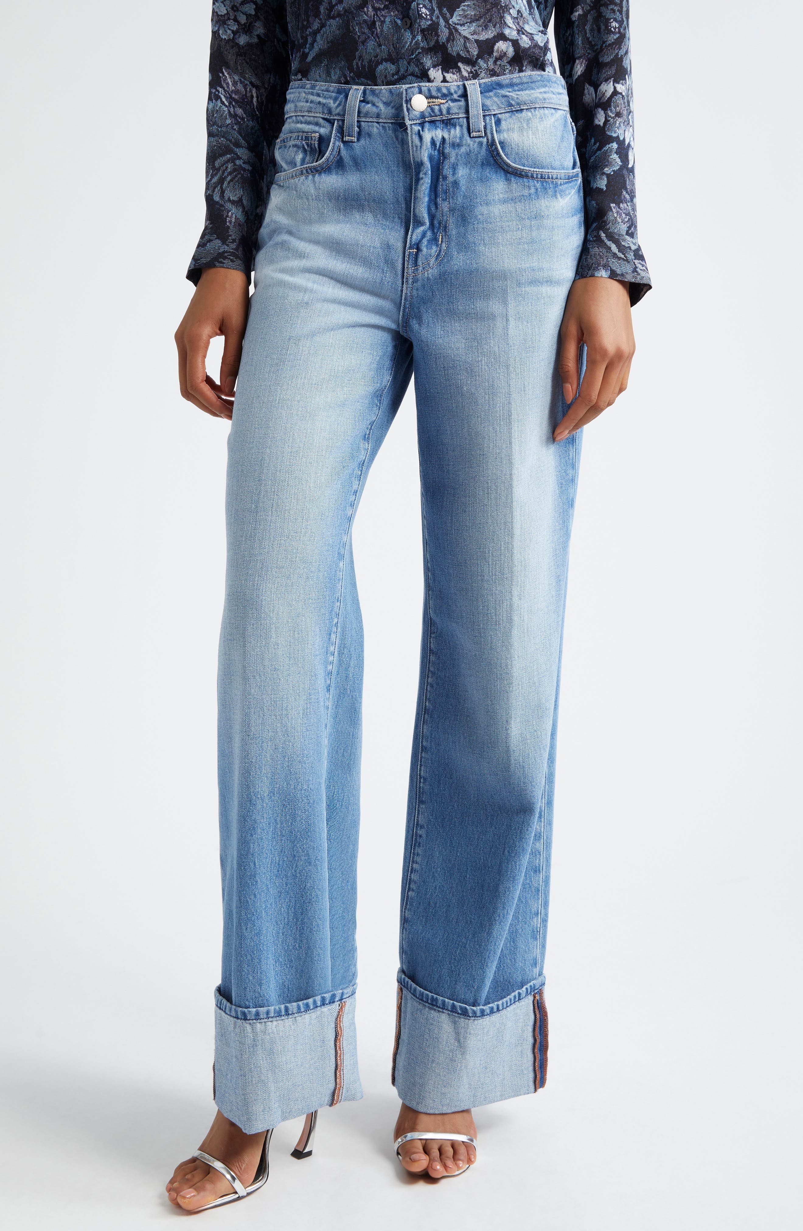 L'AGENCE Miley High Waist Cuff Wide Leg Jeans in Caruso at Nordstrom - 1