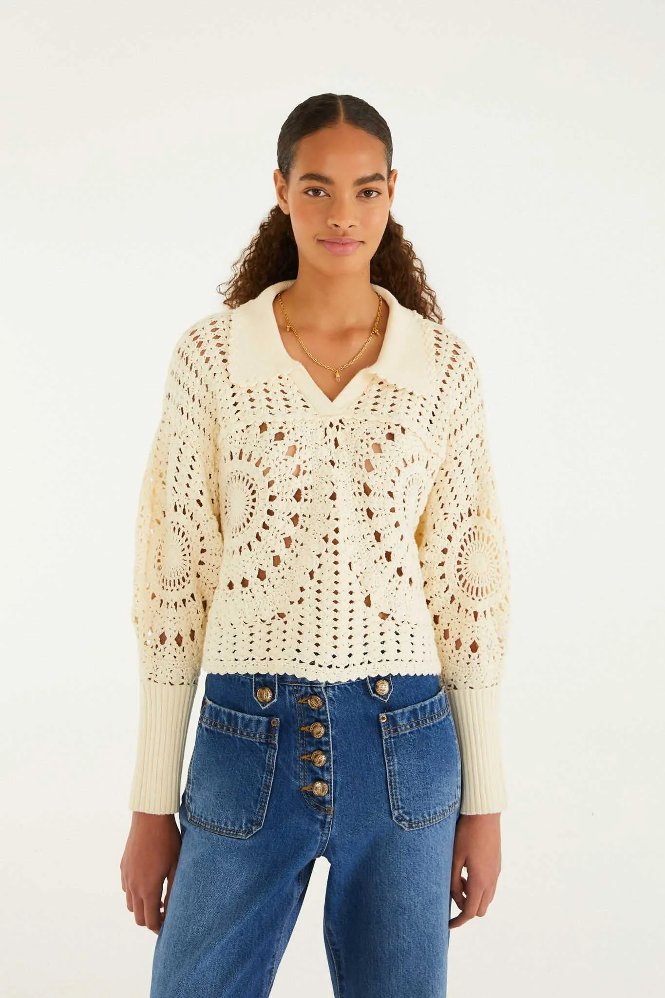Off-White Polo Crochet Sweater - 1