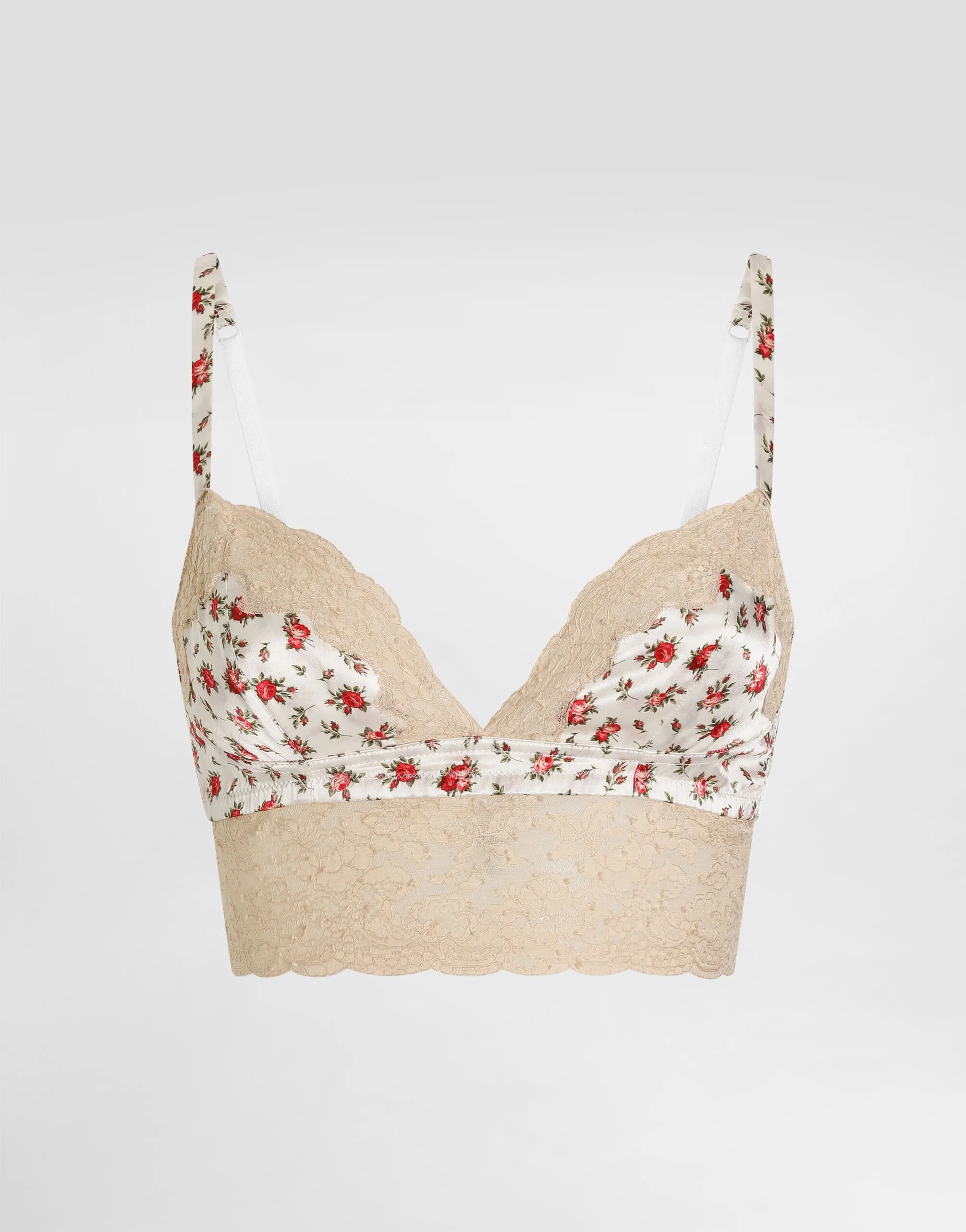 Small rose-print satin and lace bra - 1
