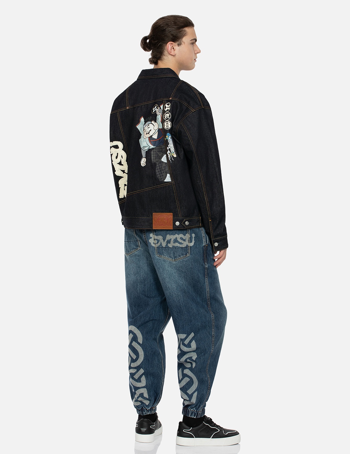 NINJA GODHEAD PRINT LOOSE FIT DECONSTRUCTIVE DENIM JACKET - 4