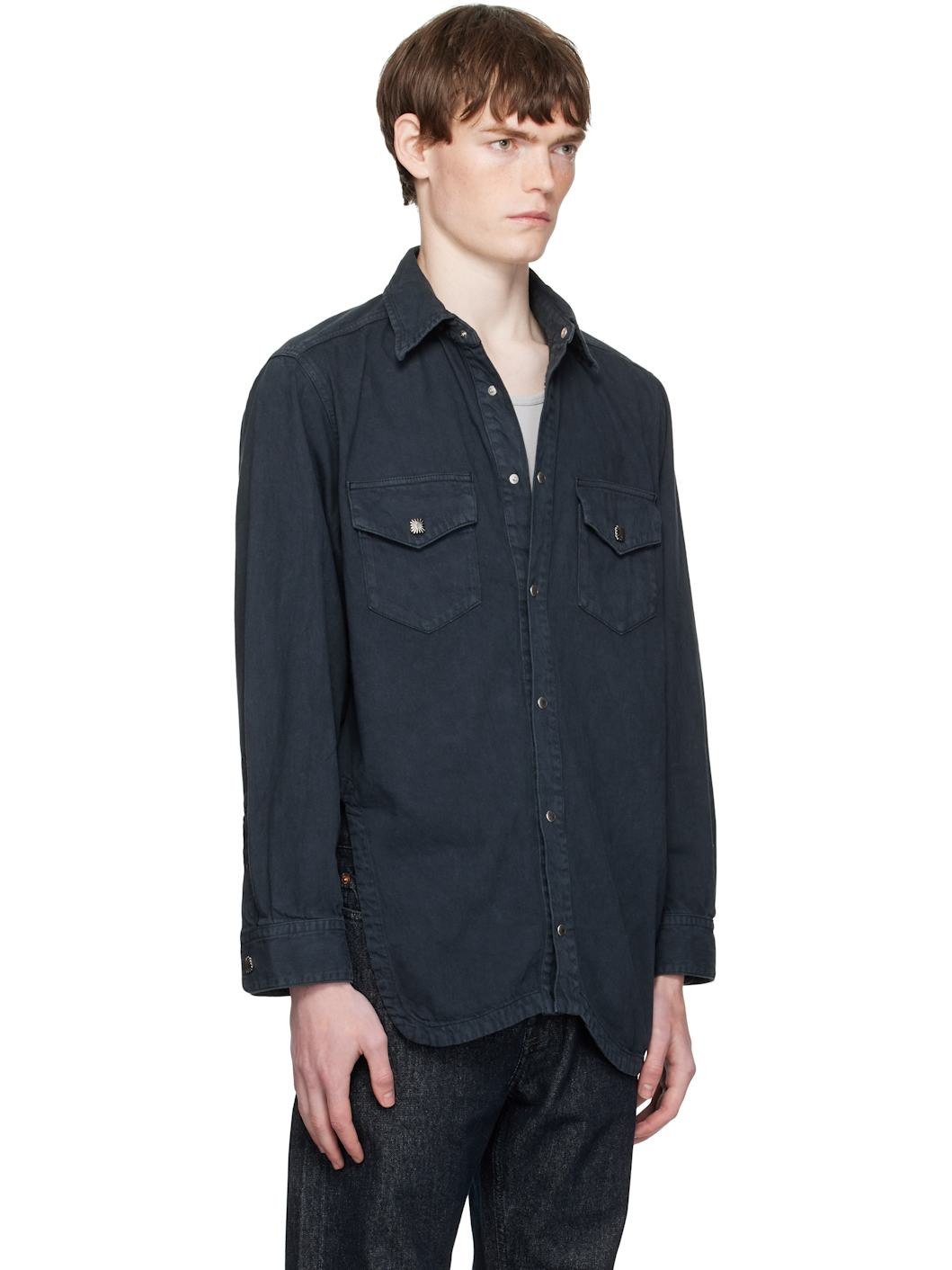 Black Asymmetrical Hem Denim Shirt - 2