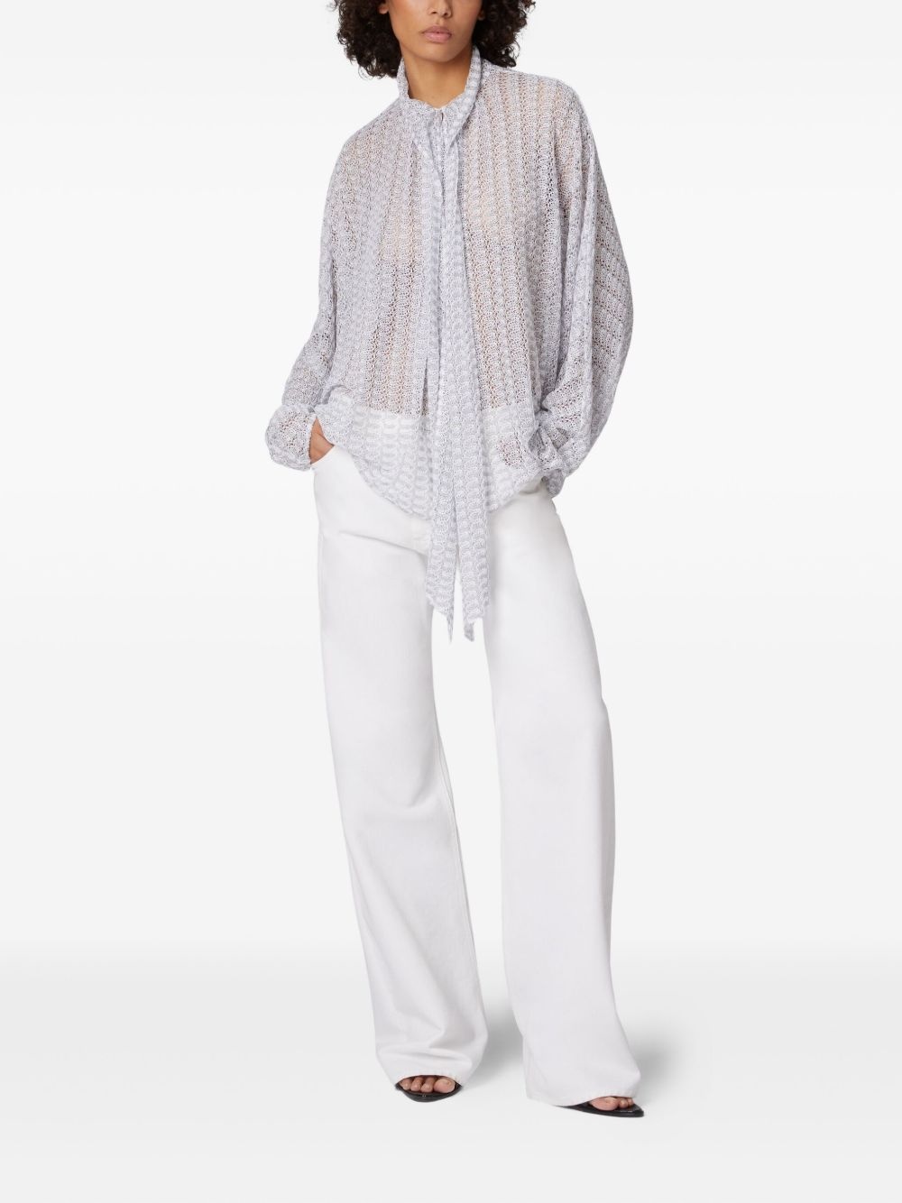 sash-collar lamé blouse - 2