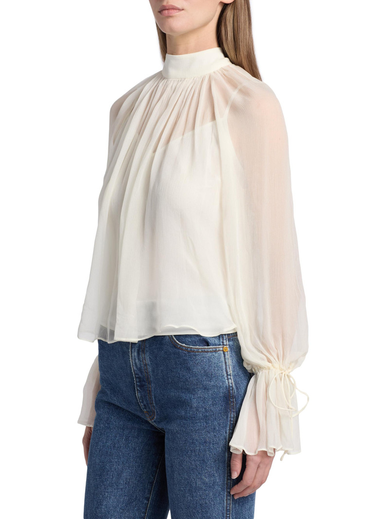 Women's Roux Sheer Shirred Blouse - Ivory 4