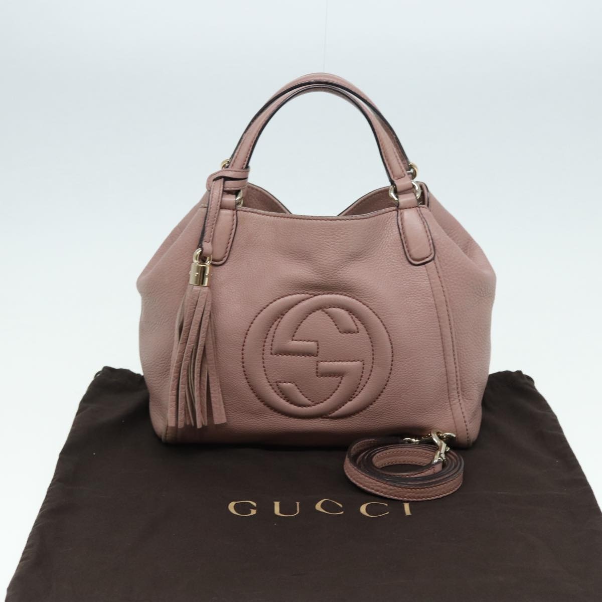GUCCI Soho Hand Bag Leather Gold Pink - 12