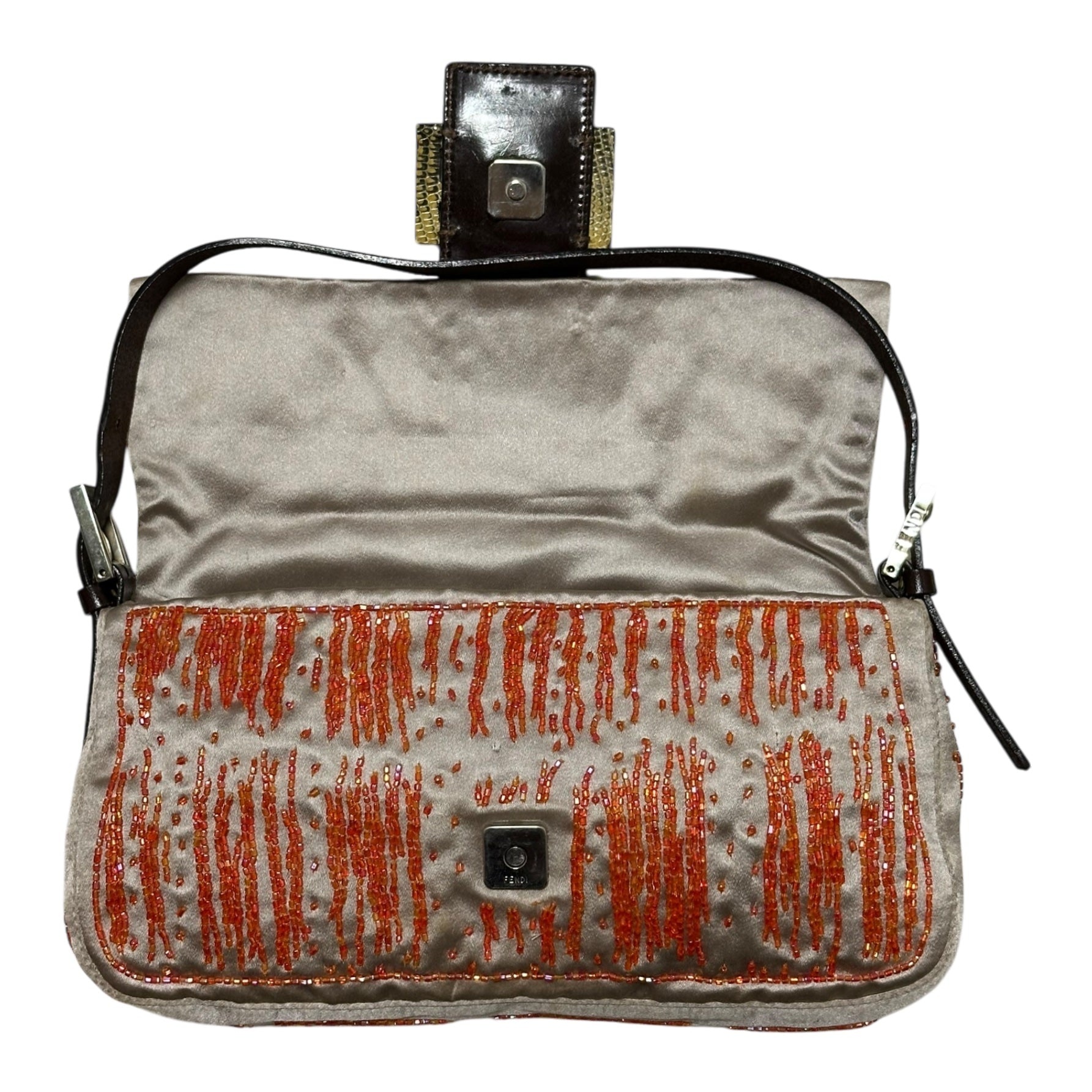 FENDI Fall Winter 1999 Silk Beaded Python Leather Baguette Bag - 5