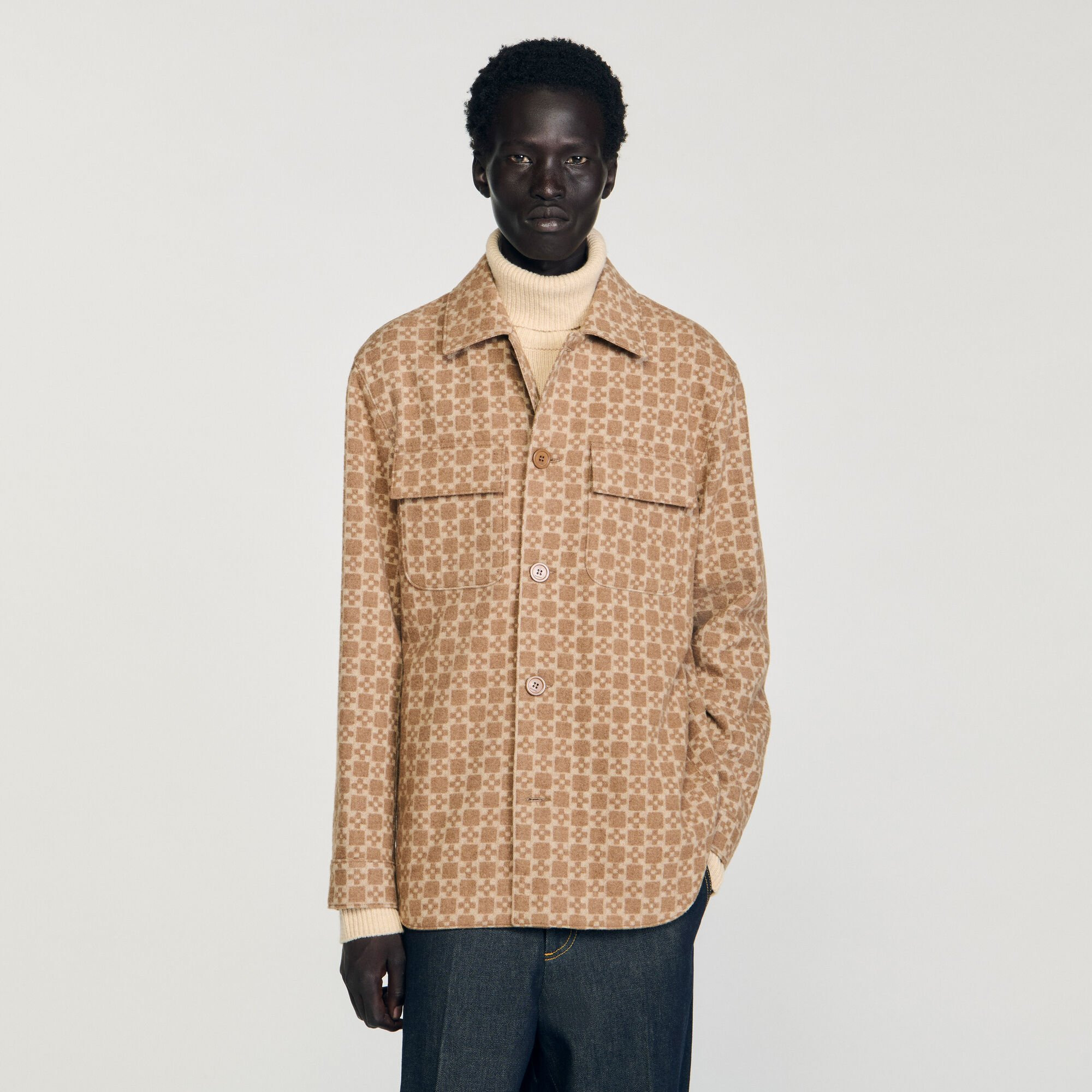 SQUARE CROSS JACQUARD OVERSHIRT - 4