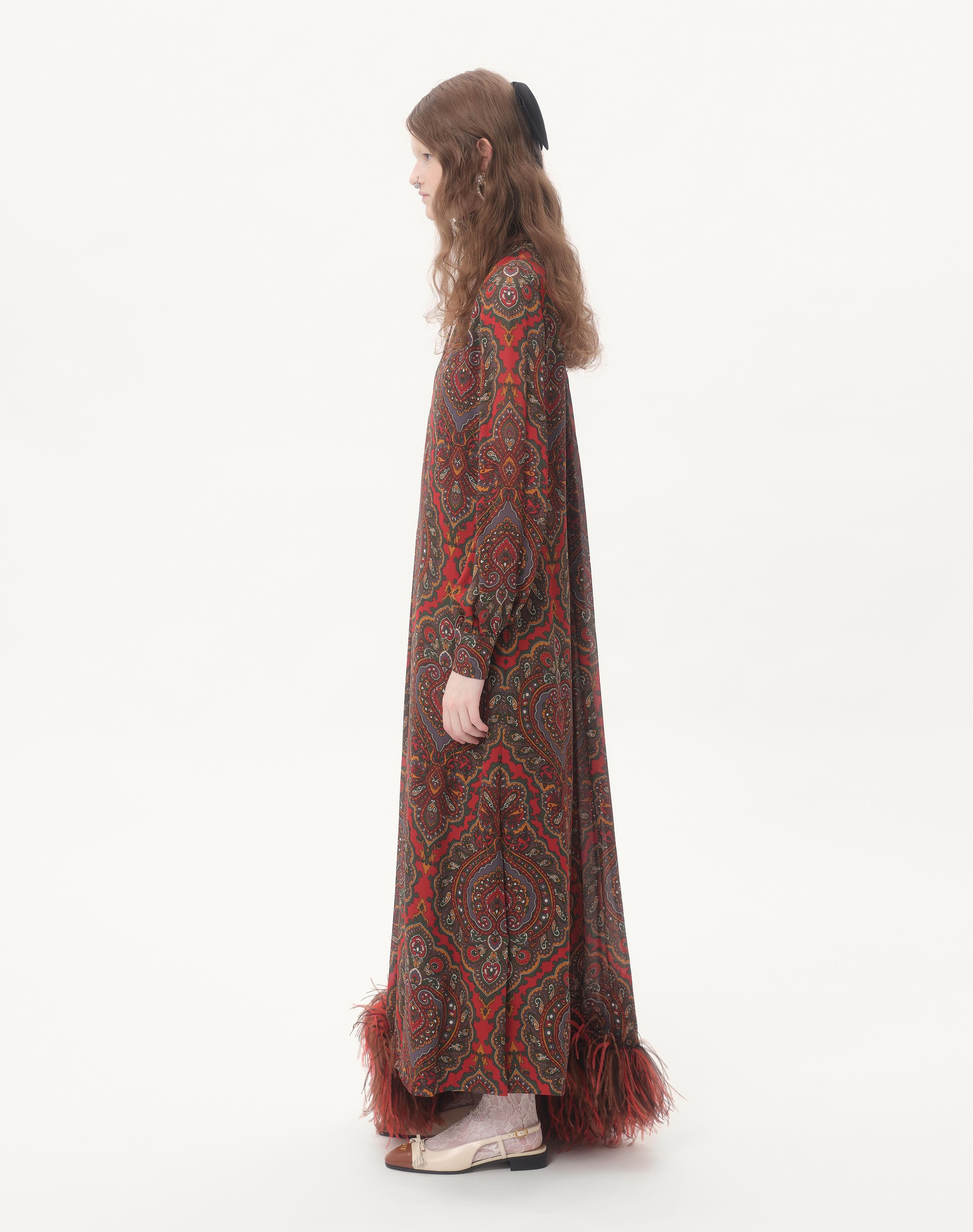 GEORGETTE MIDI DRESS WITH VOYAGE IMAGINAIRE CASHMERE PRINT WITH FEATHERS - 8