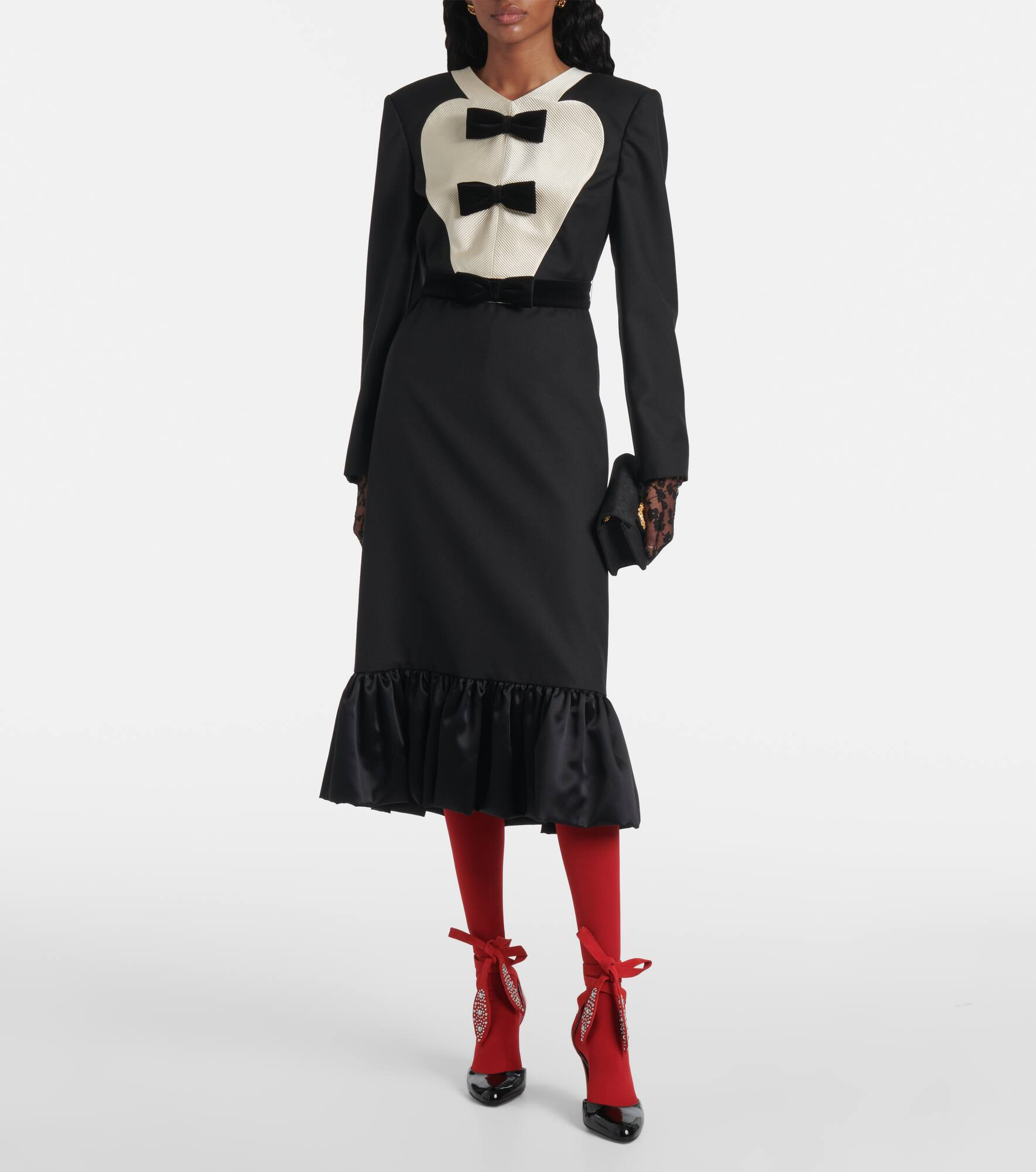 Bow-detail virgin wool midi dress - 2