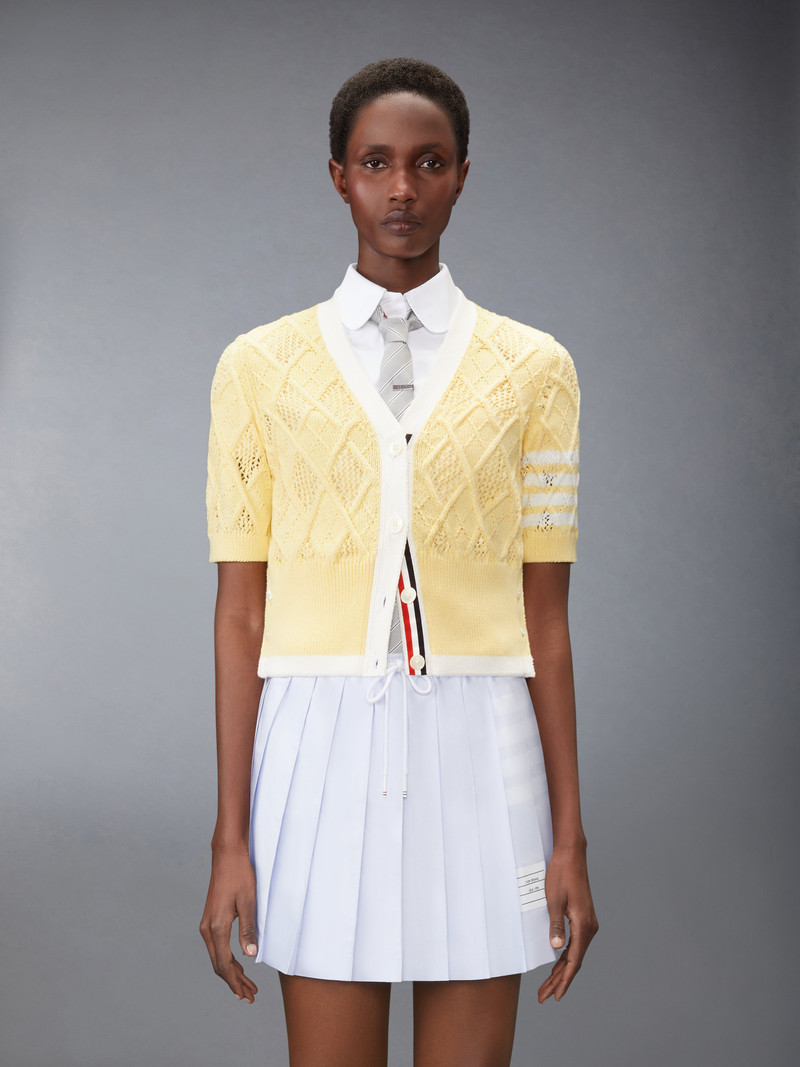 Thom Browne ARGYLE POINTELLE 4-BAR SHORT SLEEVE CARDIGAN outlook