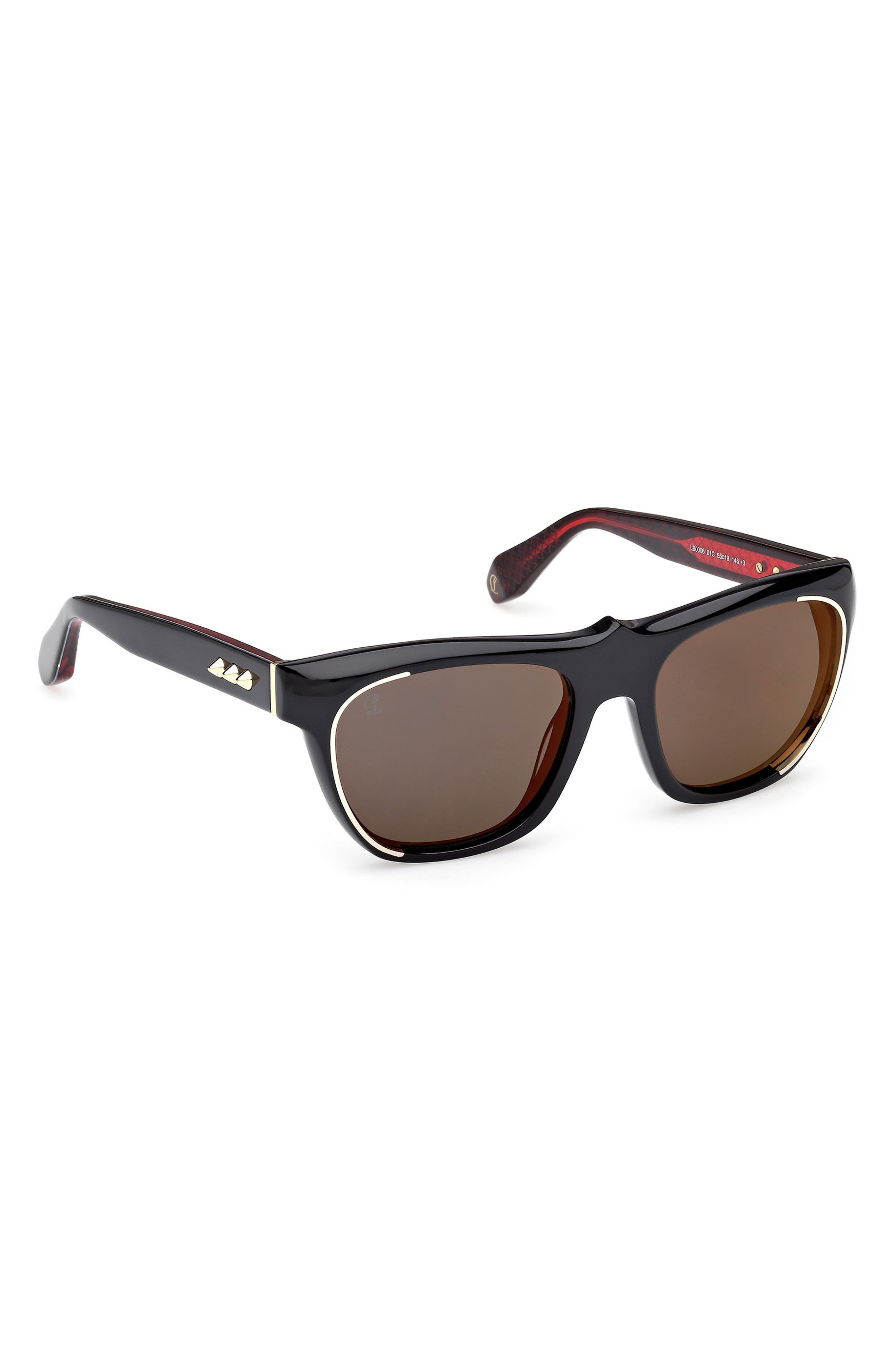 Christian Louboutin Georges 55mm Square Sunglasses in Black/Gold/Zeiss Smoke/Red at Nordstrom - 8
