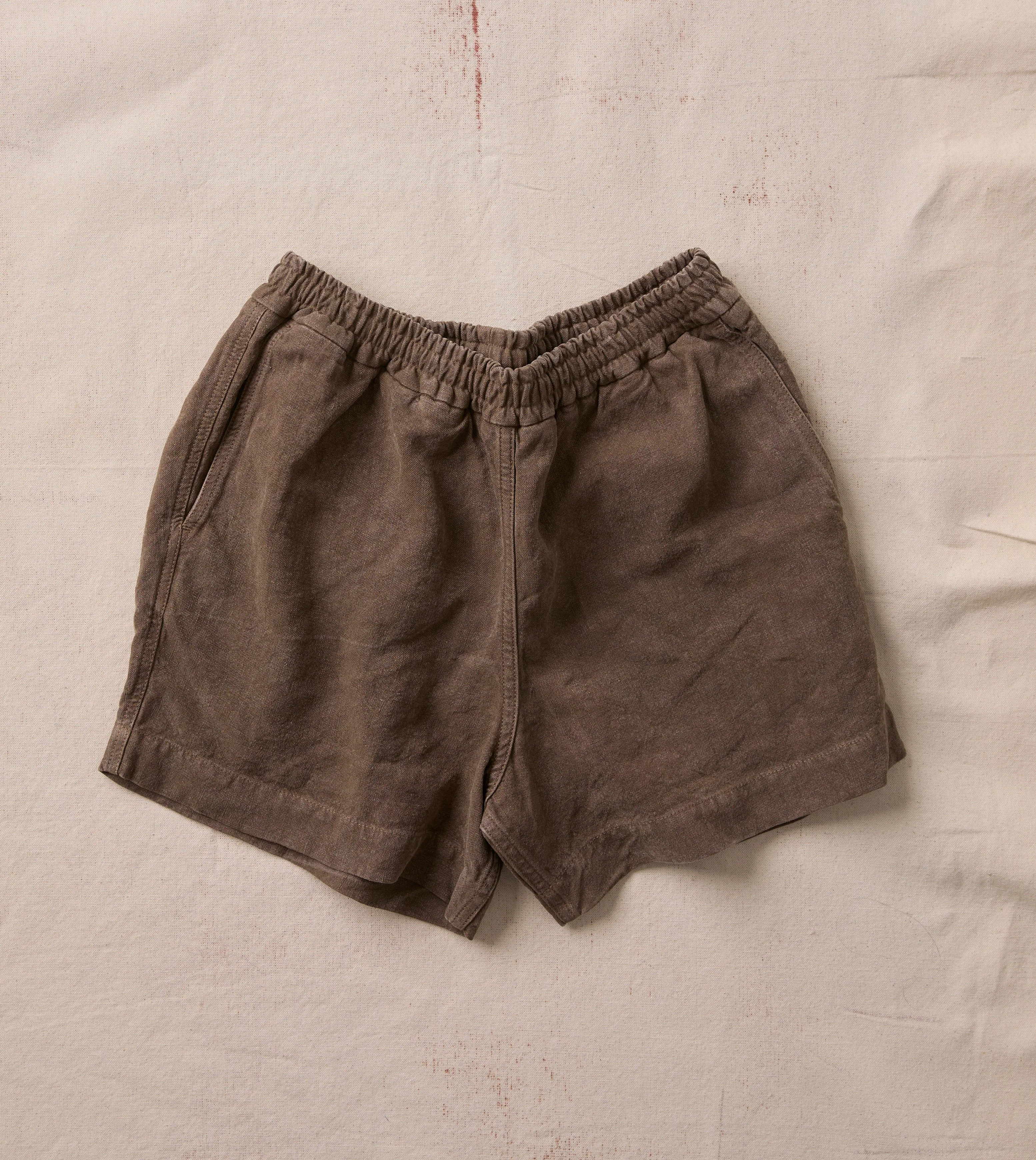 Brown Linen Drawstring Shorts - 1