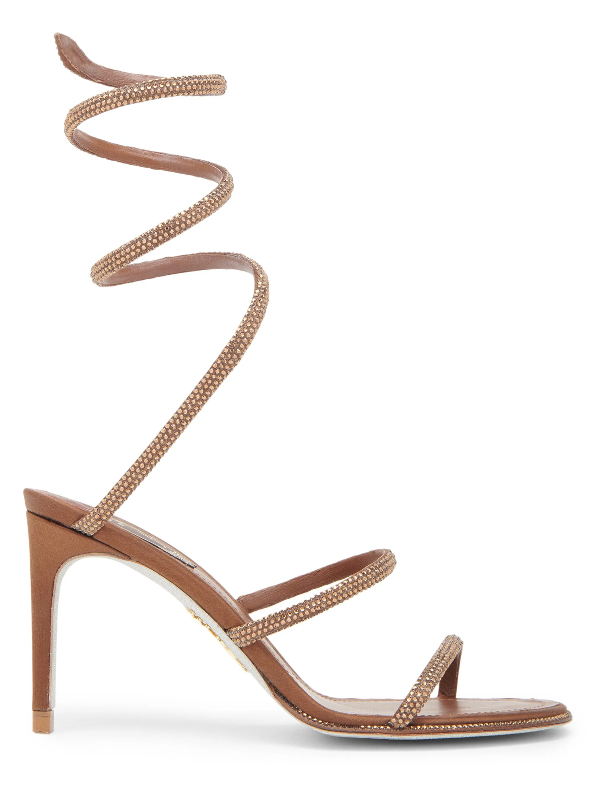 Women's 80MM Crystal-Embellished Satin Sandals - Brown Satin Smoked Topaz - 1