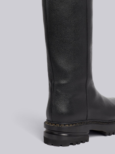 Thom Browne Black Pebble Grain Leather Rubber Hiking Sole Stripe Micro Insert Knee High Boot outlook