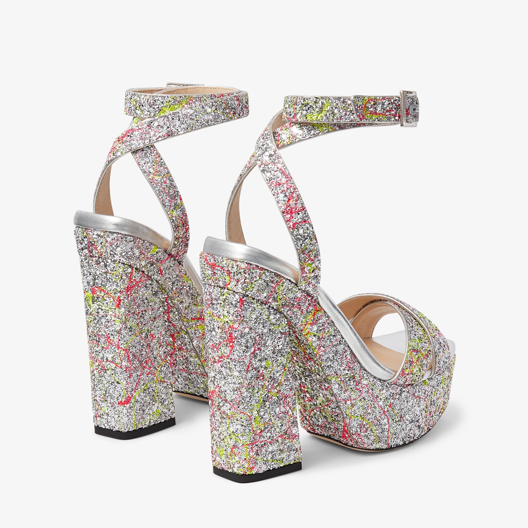 Gaia 140
Splattered Coarse Glitter Fabric Platform Sandals - 6