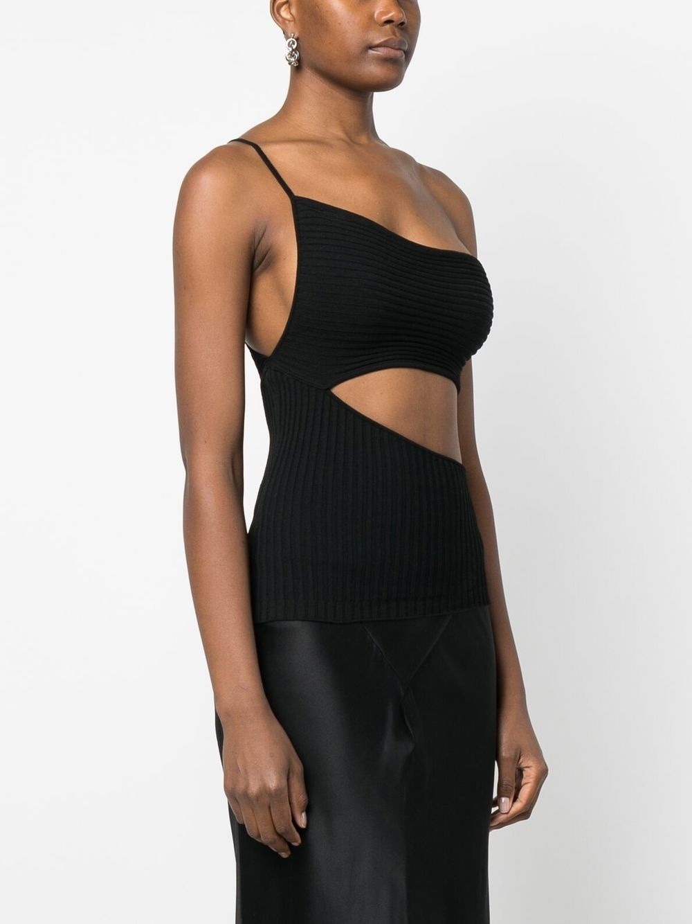 one-shoulder cut-out ribbed top - 3