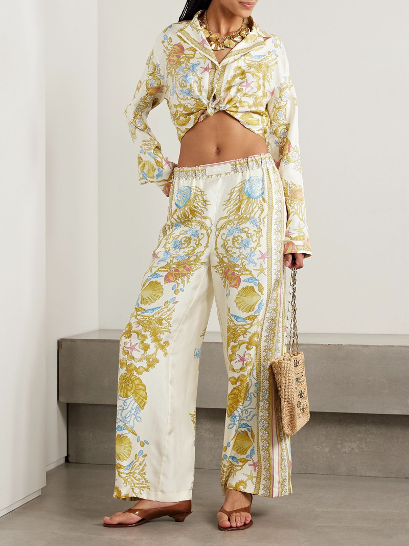 VERSACE Printed silk-twill wide-leg pants Yellow outlook