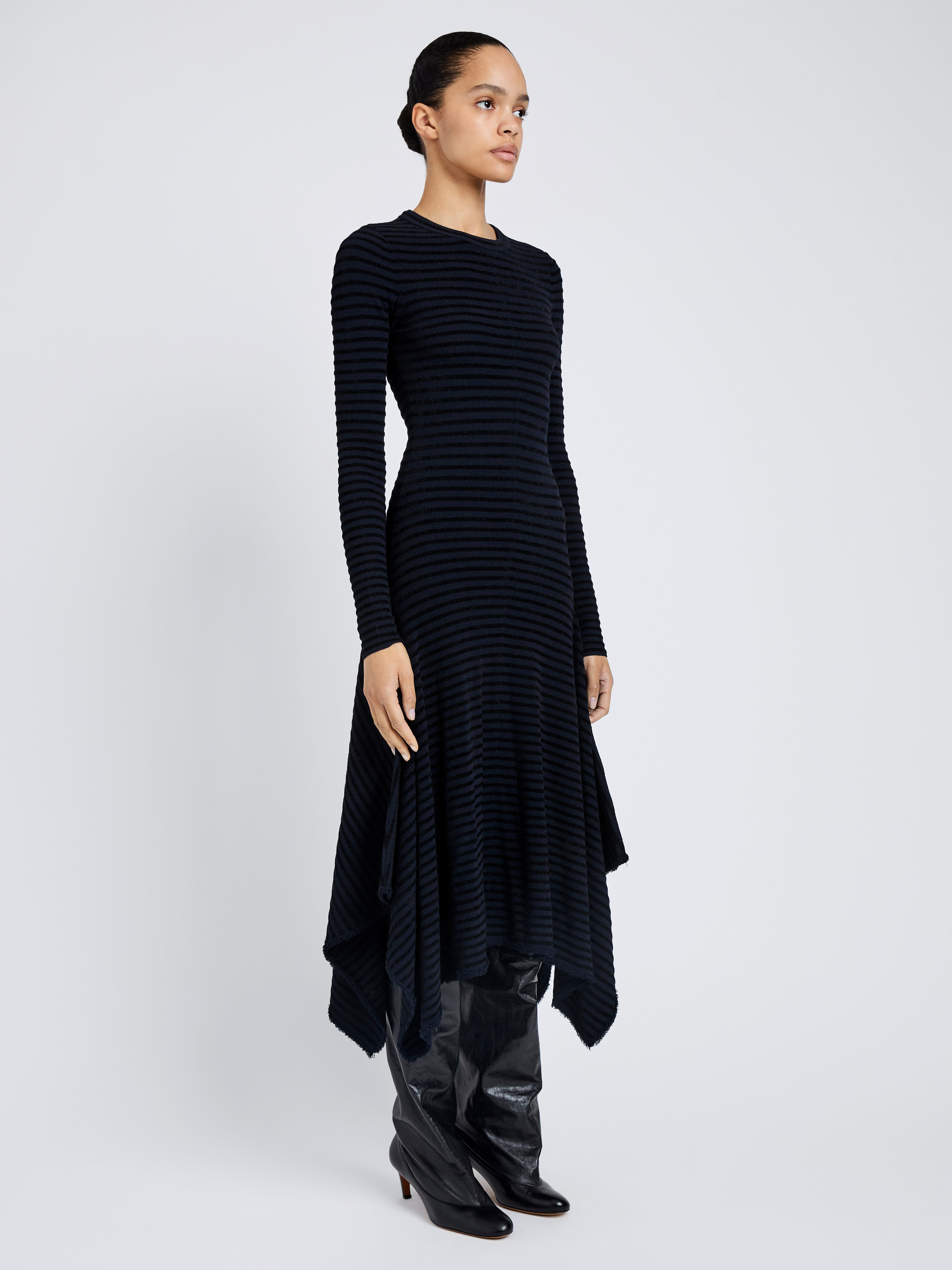 Didi Dress in Matte Viscose Velvet Stripe - 3