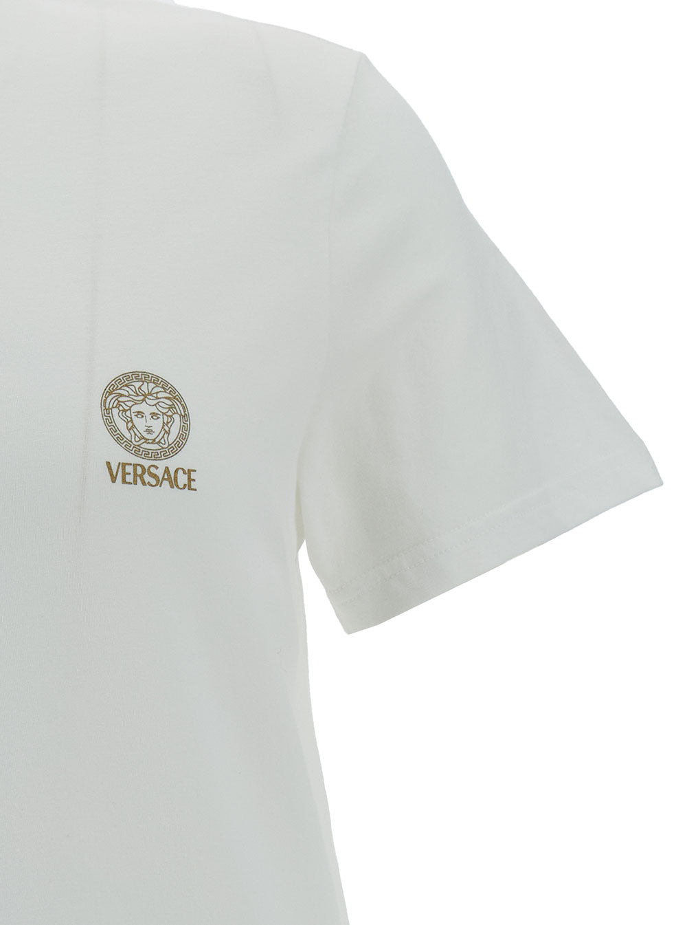 Versace Men White Crewneck T-Shirt With Medusa Print On The Front In Cotton Stretch Man - 3