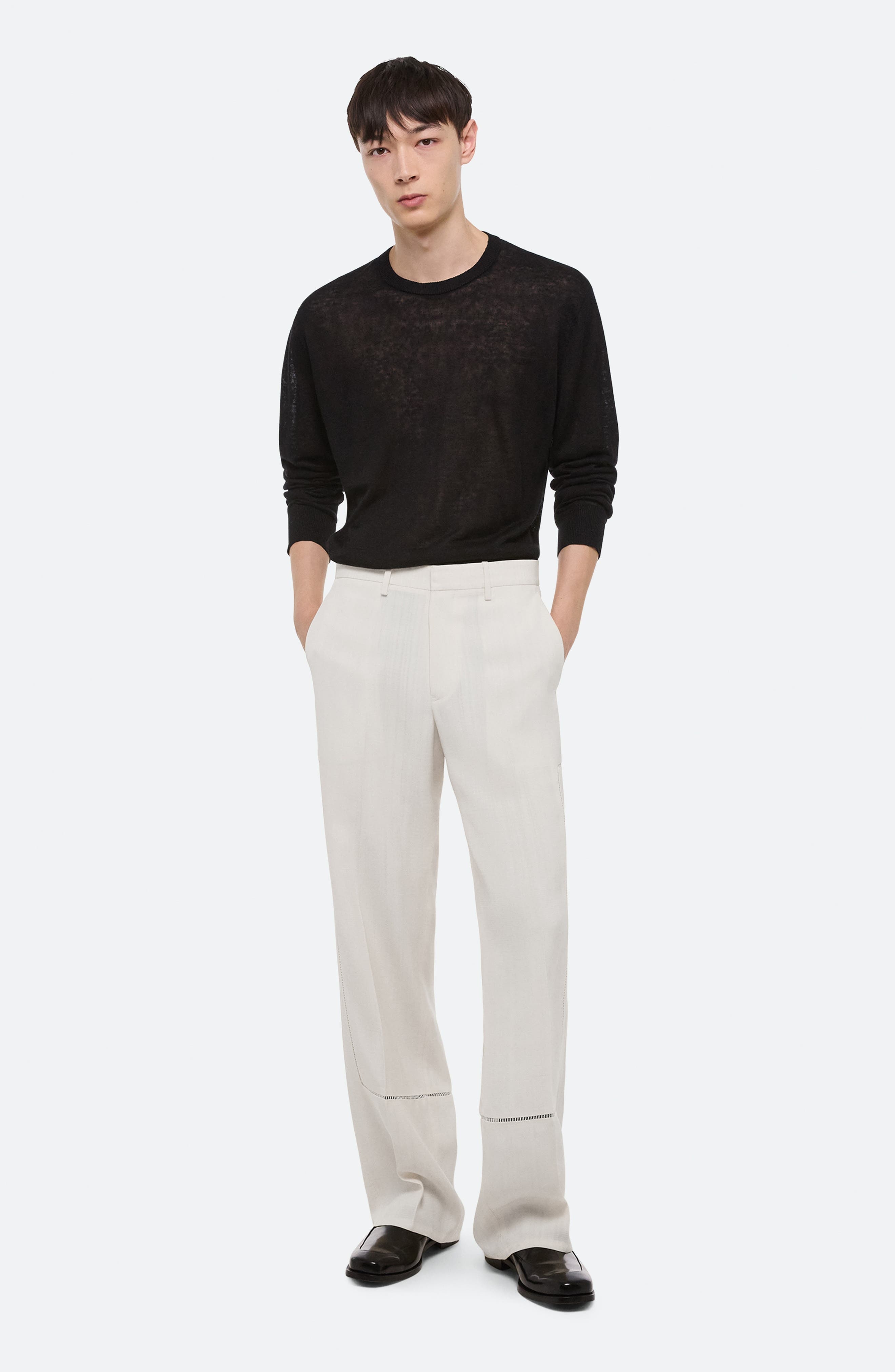 Helmut Lang Border Relaxed Fit Slub Viscose Carpenter Pants in Antique White - 6