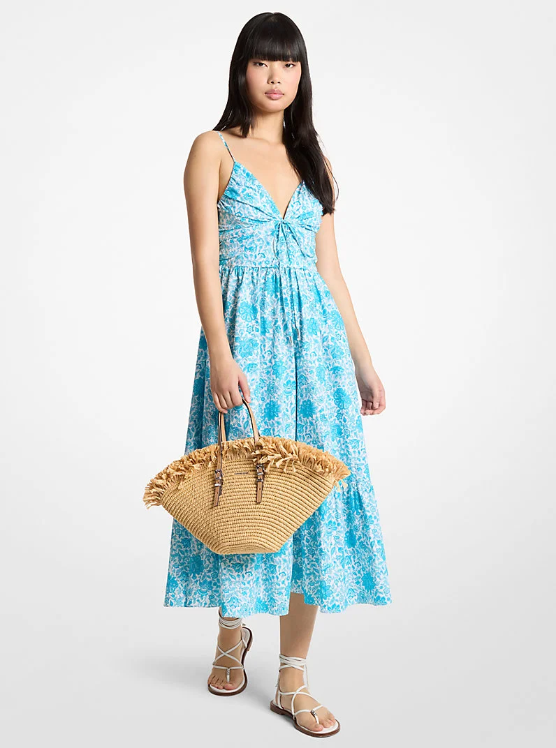 Floral Print Cotton Poplin Midi Dress - 1