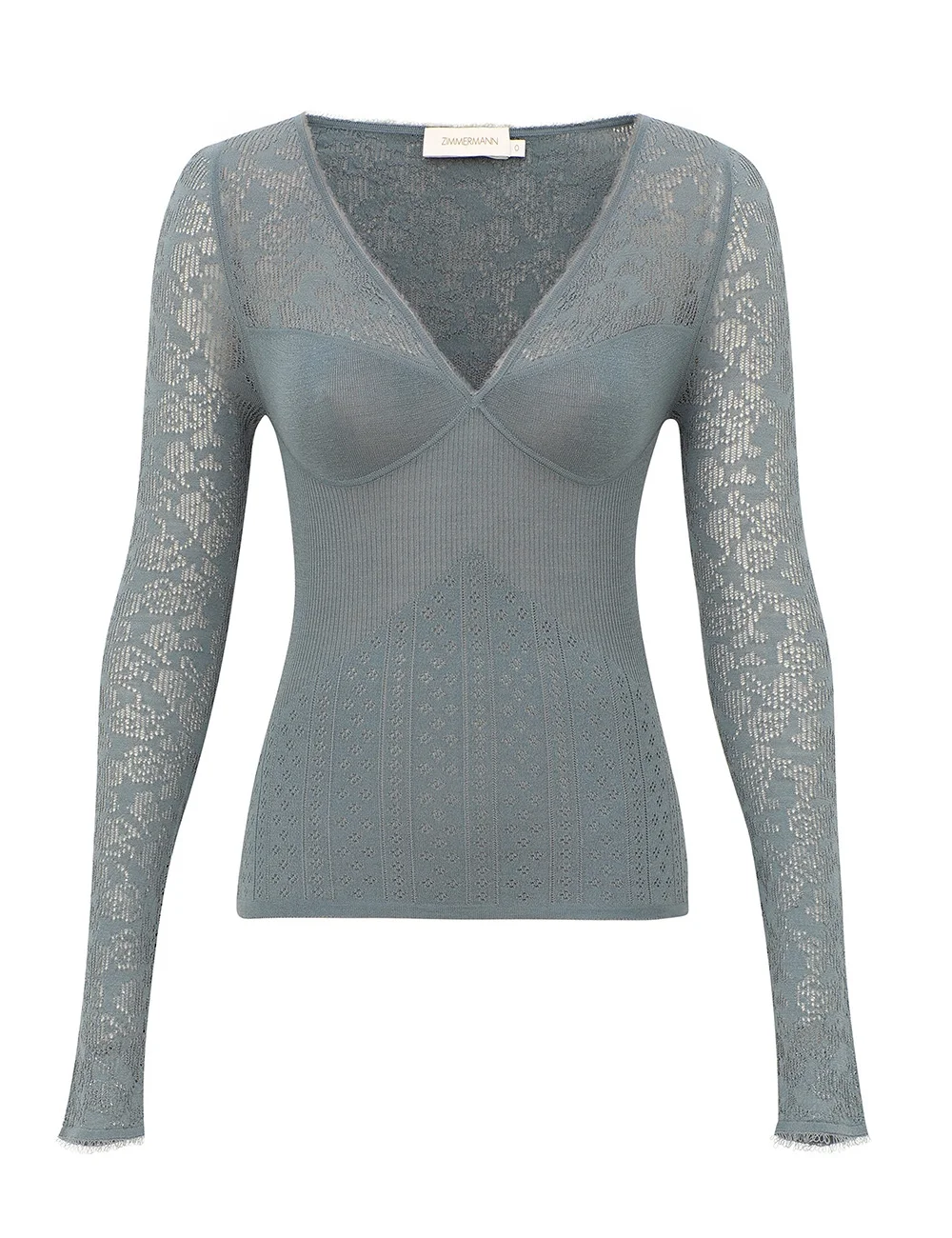 POINTELLE LACE V NECK TOP - 1