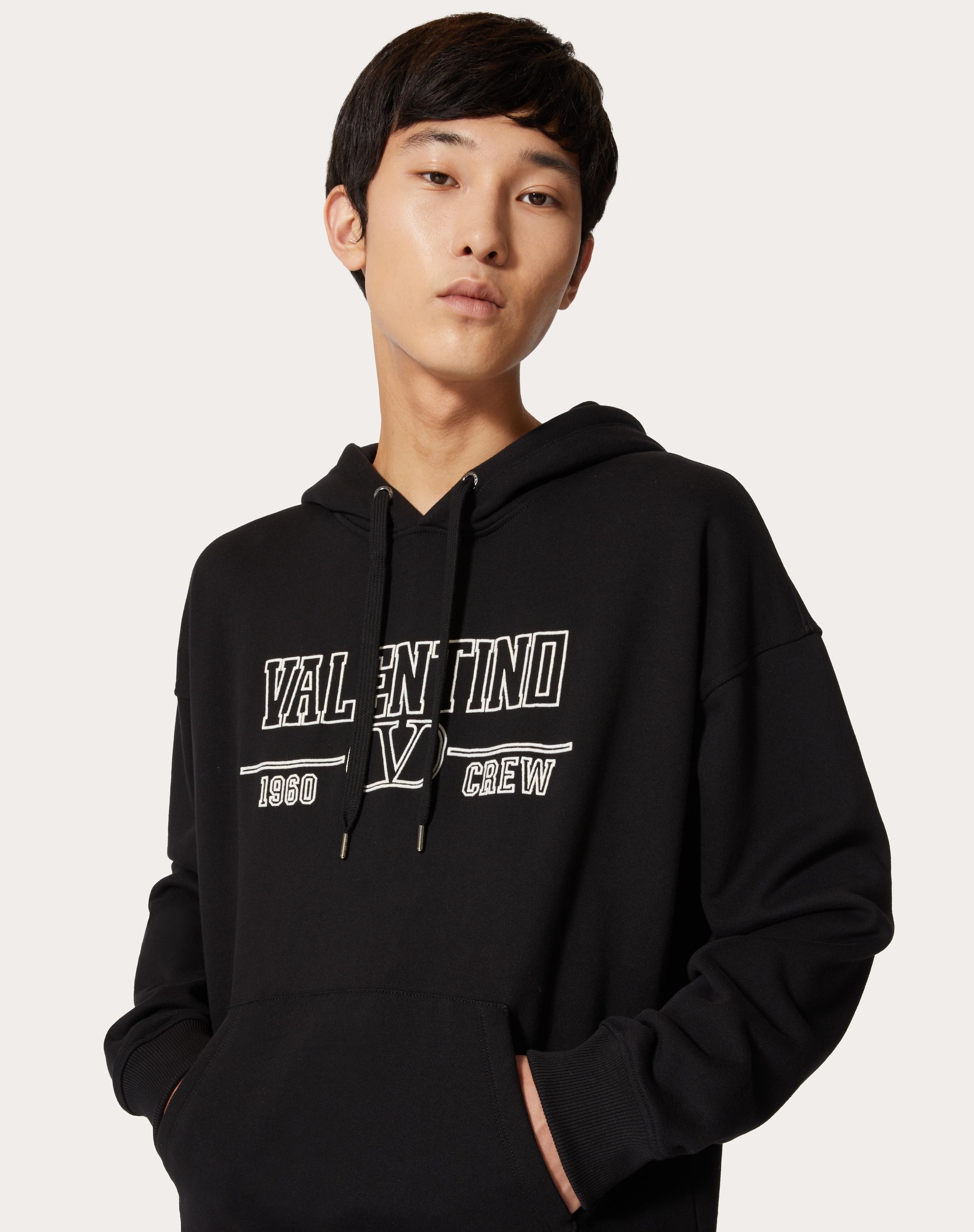 COTTON HOODED SWEATSHIRT WITH VALENTINO V CREW PRINT - 5