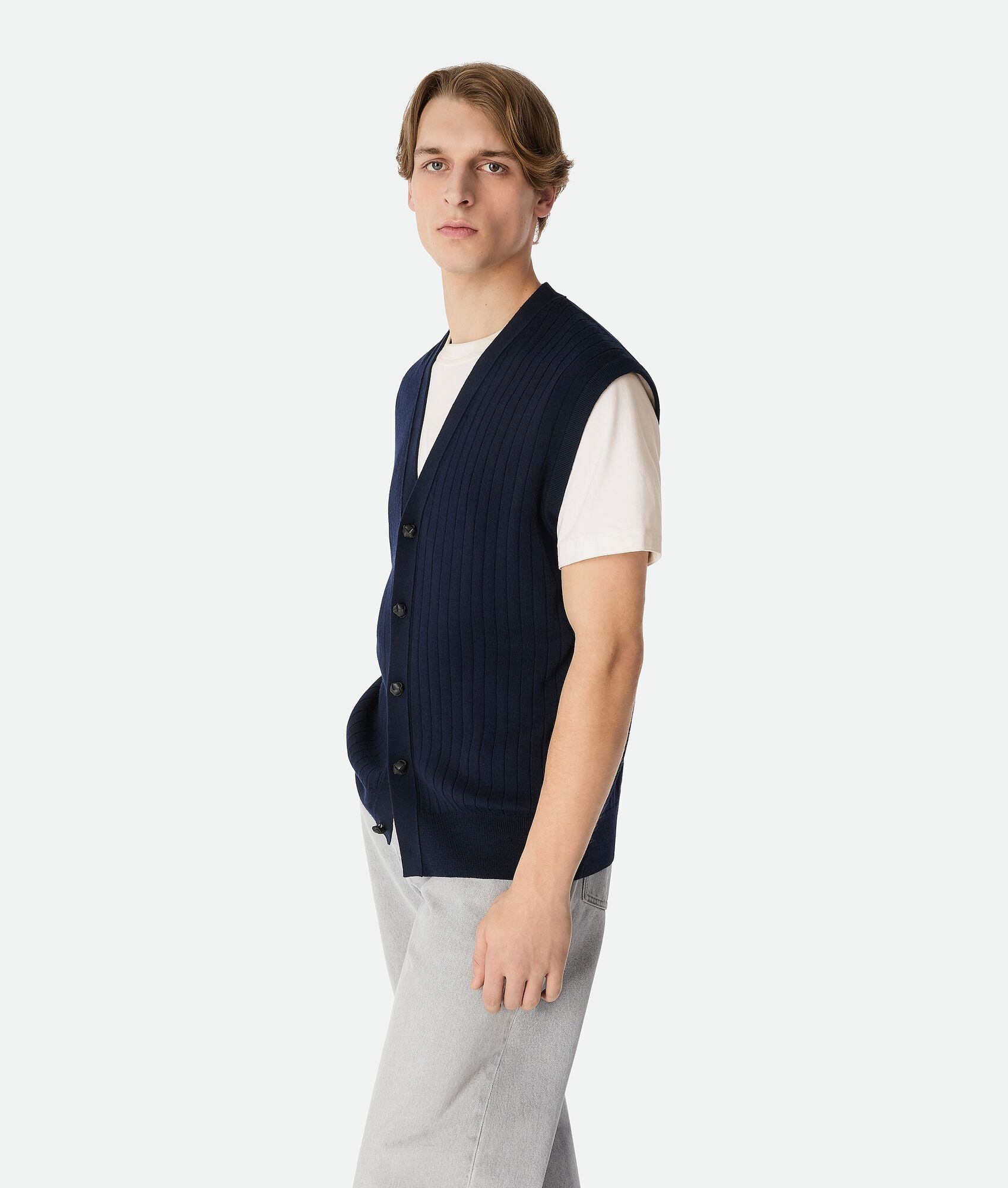 Wool Rib Cardigan Gilet - 2