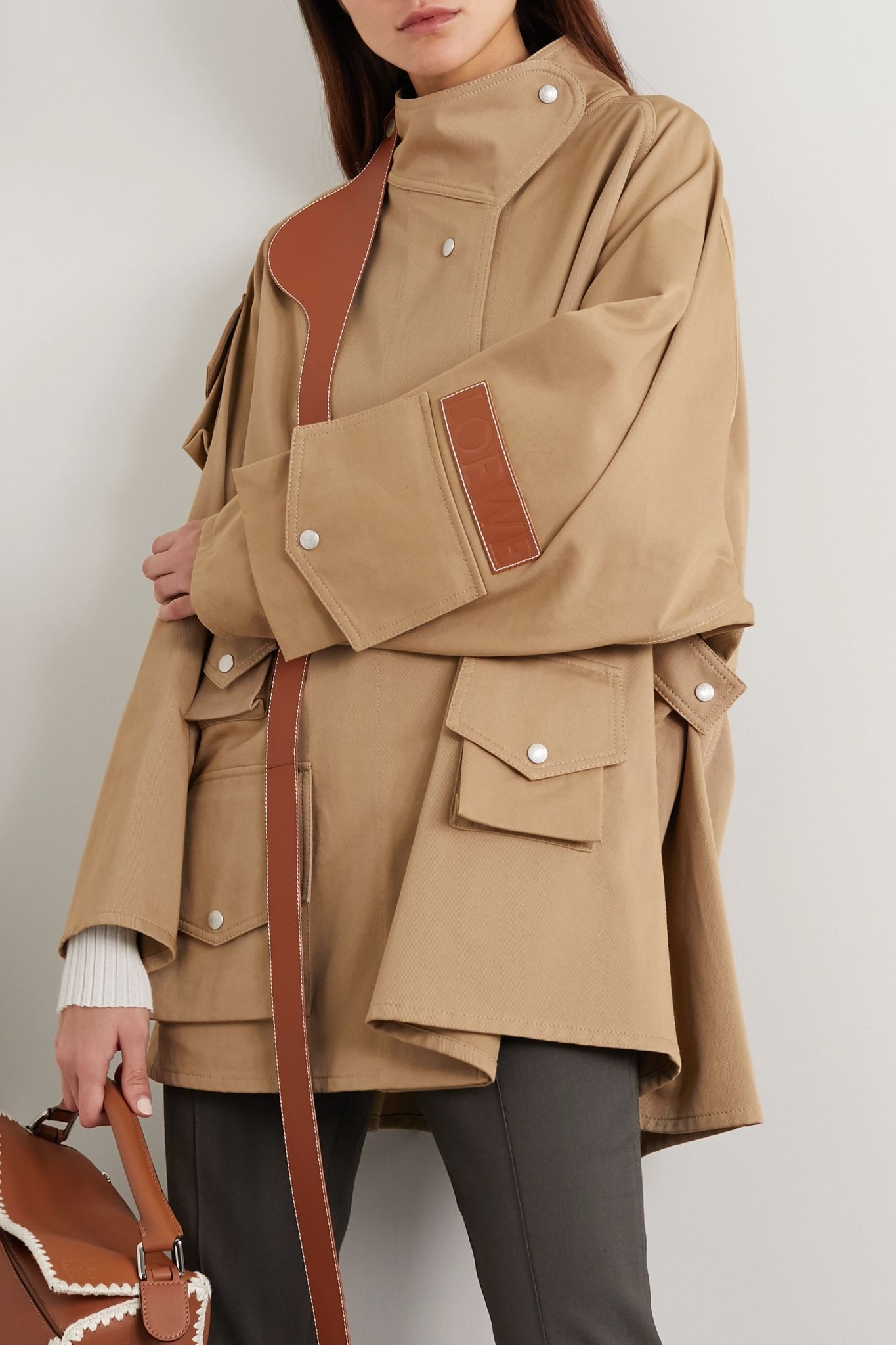 Oversized leather-trimmed cotton-twill parka - 7