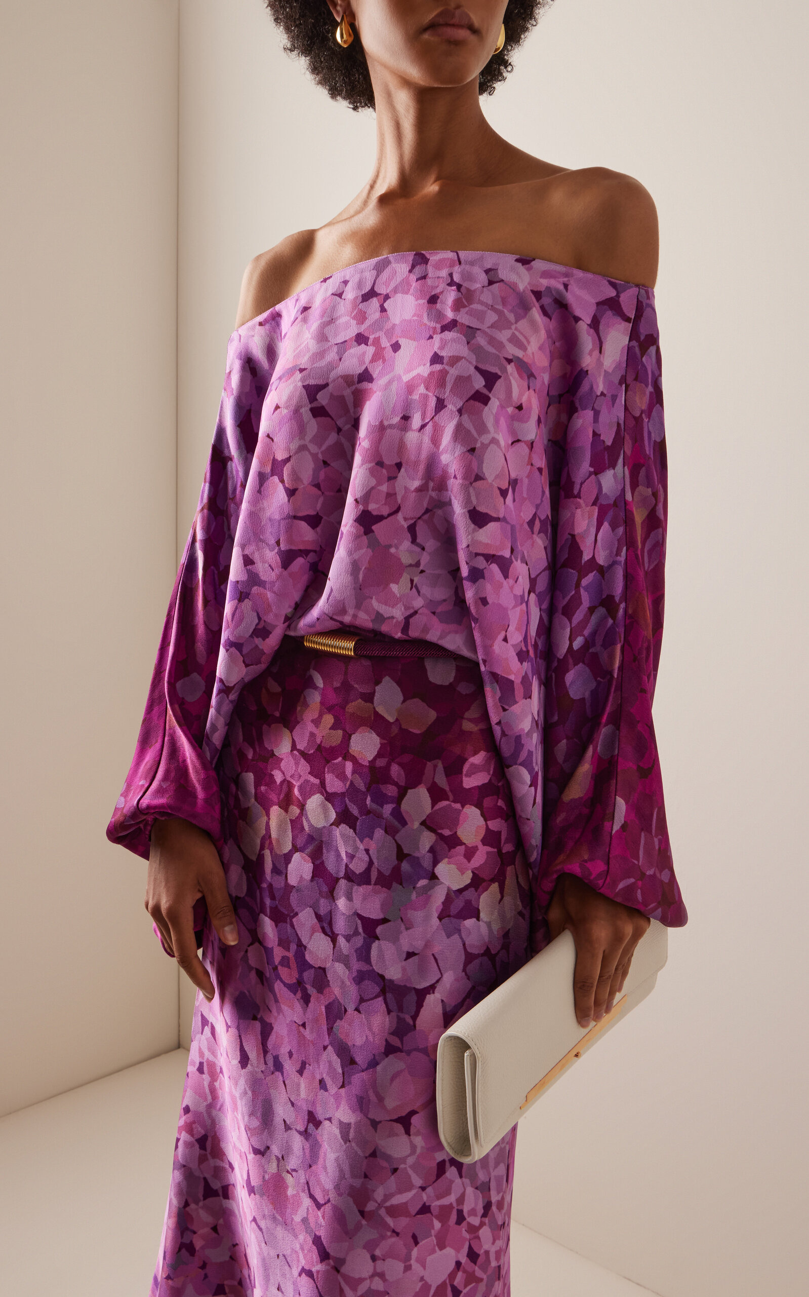 Lorella Belted Off-The-Shoulder Floral Crepe Maxi Dress purple - 2