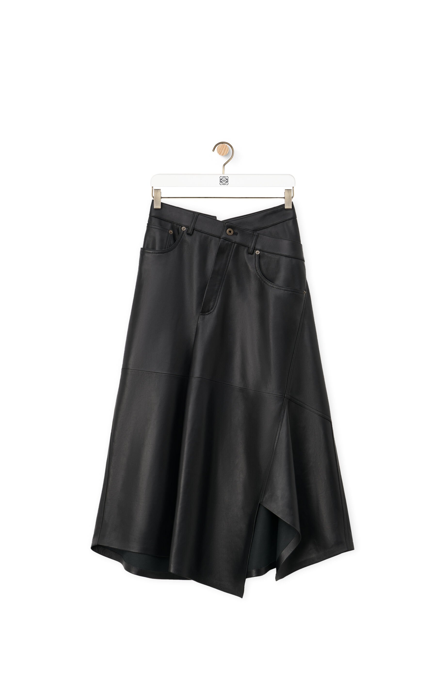 Asymmetric skirt in satin nappa lambskin - 1