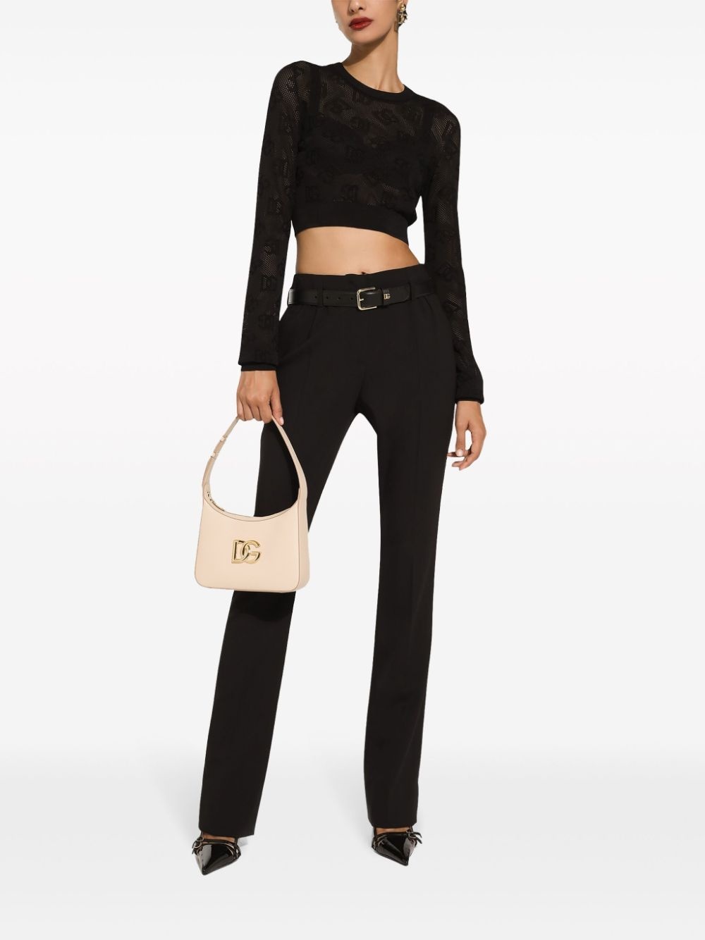 monogram open-knit crop top - 2