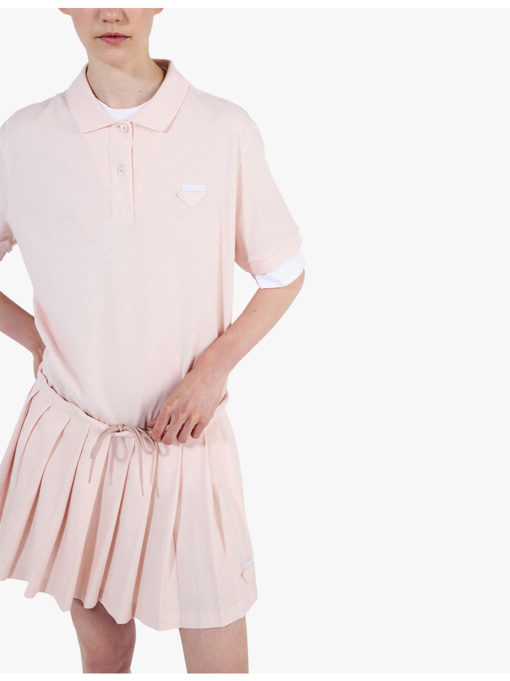 Pleated drawstring-waist cotton mini skirt - 3