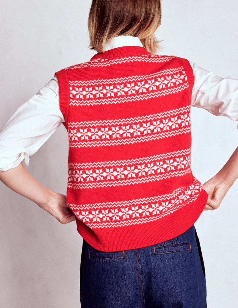 Edie Fair Isle Vest-Poppy Red, Warm Ivory 5