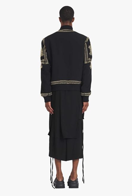 Black nylon bomber jacket with embroidered gold-tone studs - 3